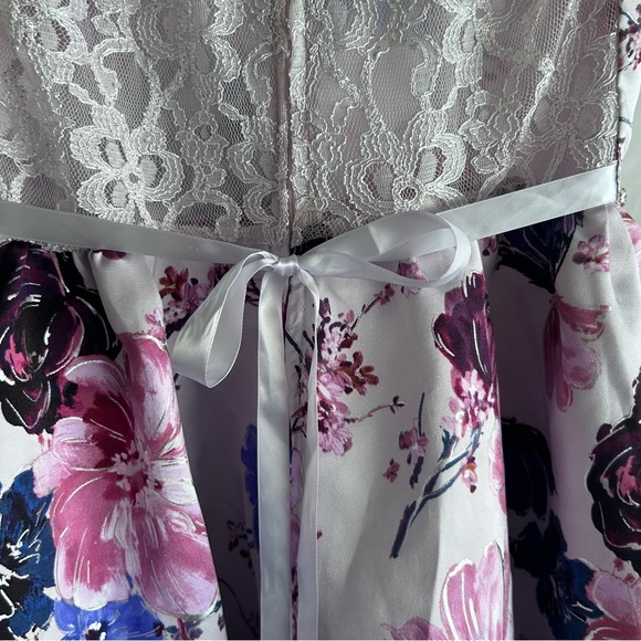 Rare Editions Big Girls Lace Back Floral Mikado Ballgown Hi Low Train | Size 16 - Picture 13 of 16